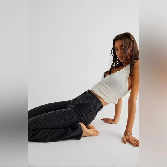 New Free People Florence Flare Jeans High Rise Stretchy We The Free Black - Picture 4 of 11